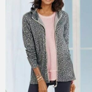 Soft Surroundings Hooded Jacket Grey Animal Print
